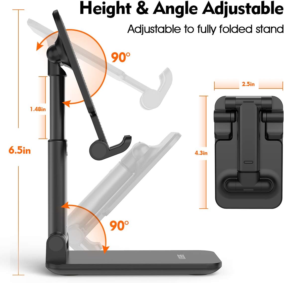 1 pcs Cell Phone Stand, Licheers Foldable Phone Holder, Angle Height Adjustable Phone Stand for Desk, Compatible with 4"-7" Devices. 