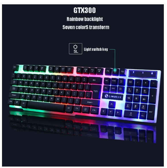 GTX300 Colorful LED Backlight Ergonomic Gaming Keyboard and Mouse for PC Laptop