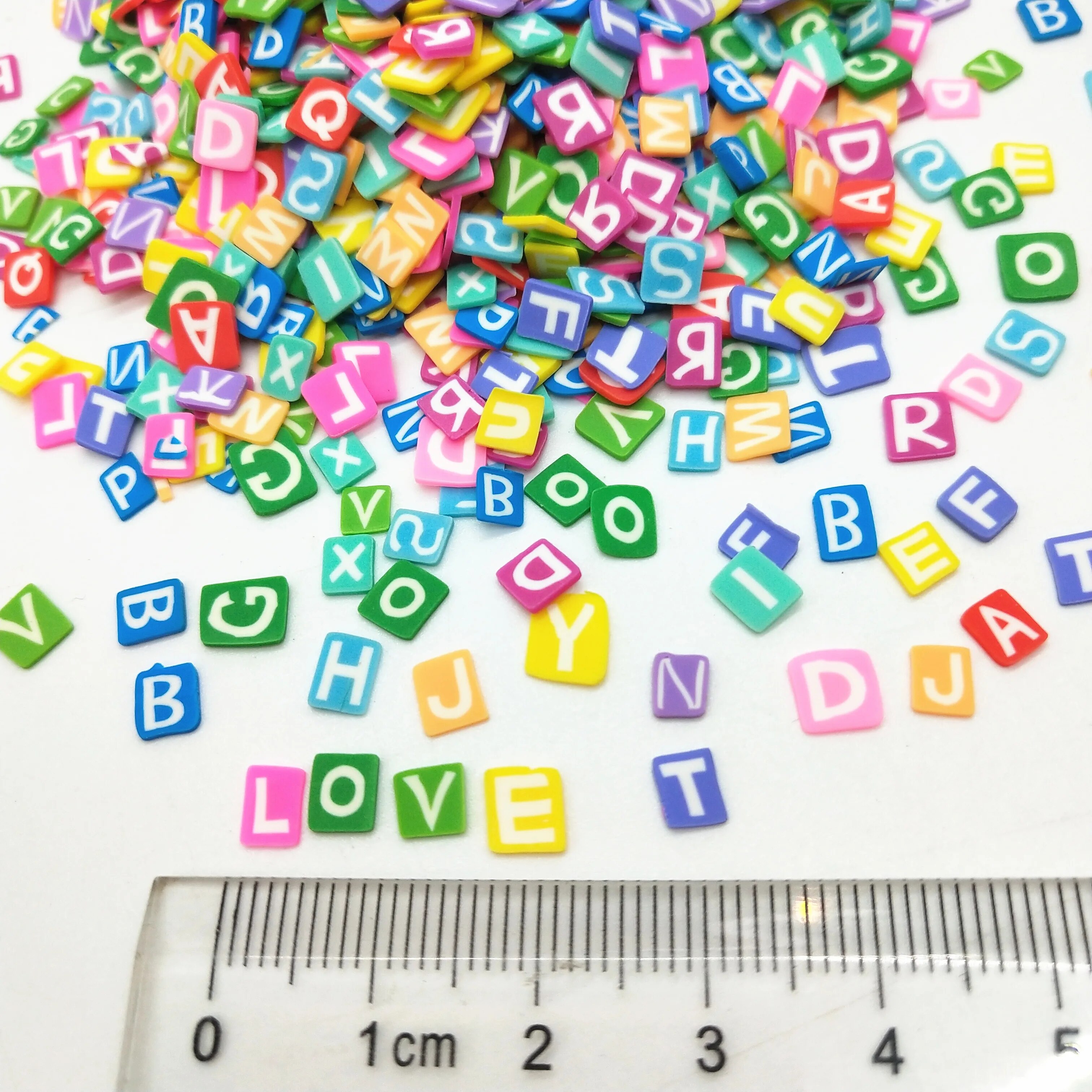 20g/lot 5mm English Letters of Alphabet Character Polymer Clay Colorful for DIY Crafts Tiny Cute Accessories Assorted. 