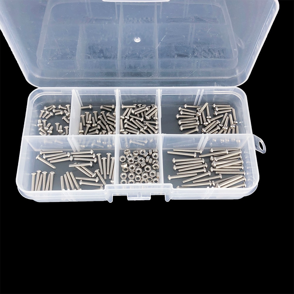 230pcs M2 Screws Nuts Bolts 304 Stainless Steel Hex Socket Button Head cap screw set Assortment Kit small screws Kit Storage Box. 