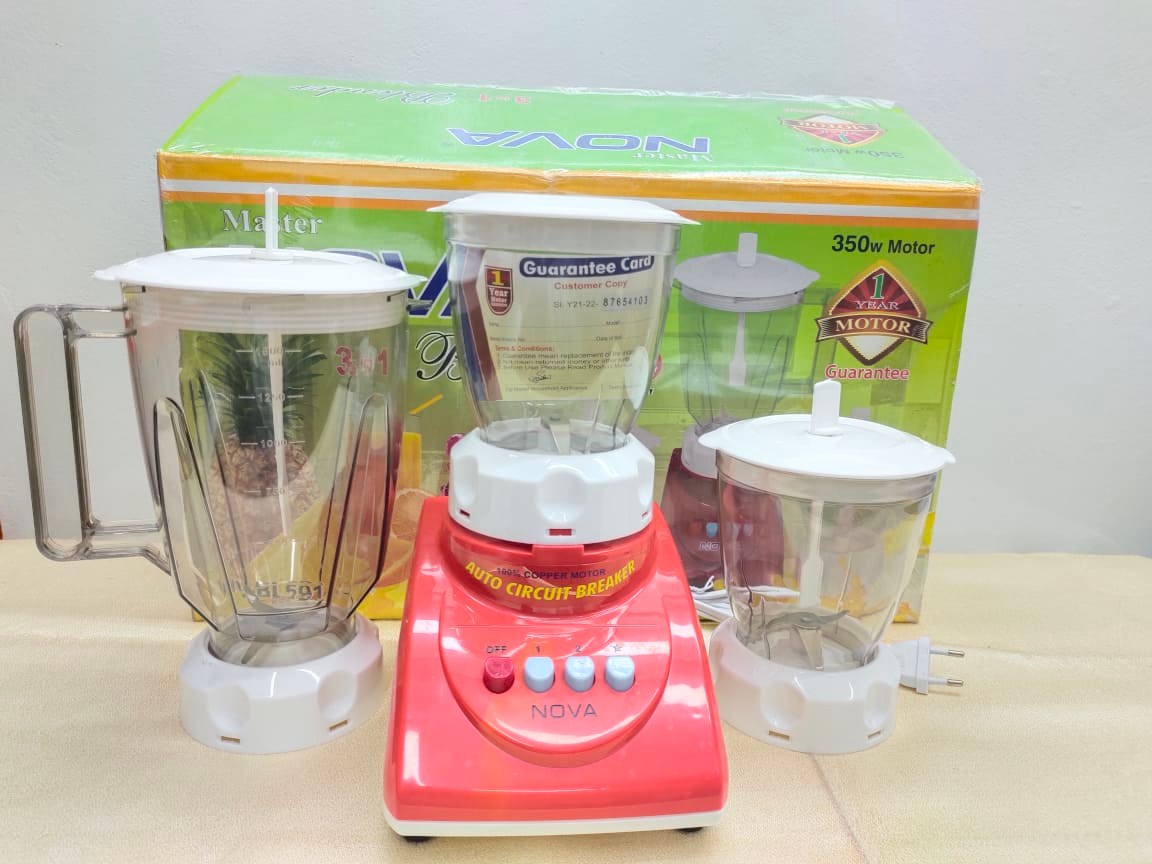 Nova Big Jar Blender 3 IN 1 With 1 Year Motor Guarante. 350 Watt Nova Electric Blender Plus Mixer Grinder 3 in 1. Heavy Duty Juicer Blenders 1.5 Litter. CD:P300.. 