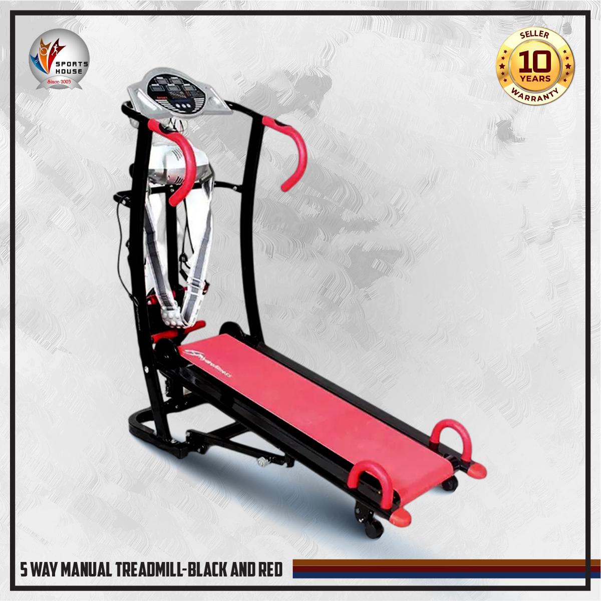 5 Way Manual Treadmill-Black and Red. 
