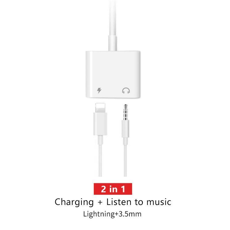 Dual Lightning Headphone Charge Adapter and Audio to 3.5mm Port Charger for iOS 10 and 11.3. 