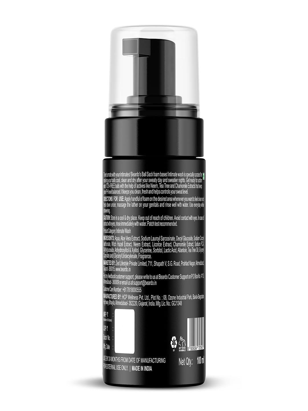 Beardo Ball Sack Intimate Wash For Men, 100ml | Prevent Odour, Itch, Sweating | No Dryness No Irritation | PH Balance Intimate Foaming Cleanser For Men. 