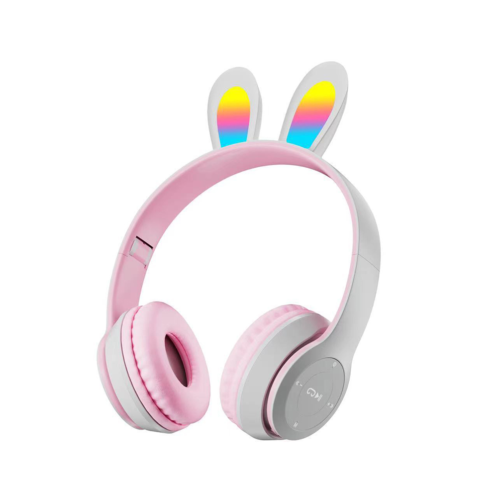 Wireless Headset Stereo Headphones RGB Lighting Rabbit Ears Noise Canceling Earphones For Game Office Zoom Meeting. 