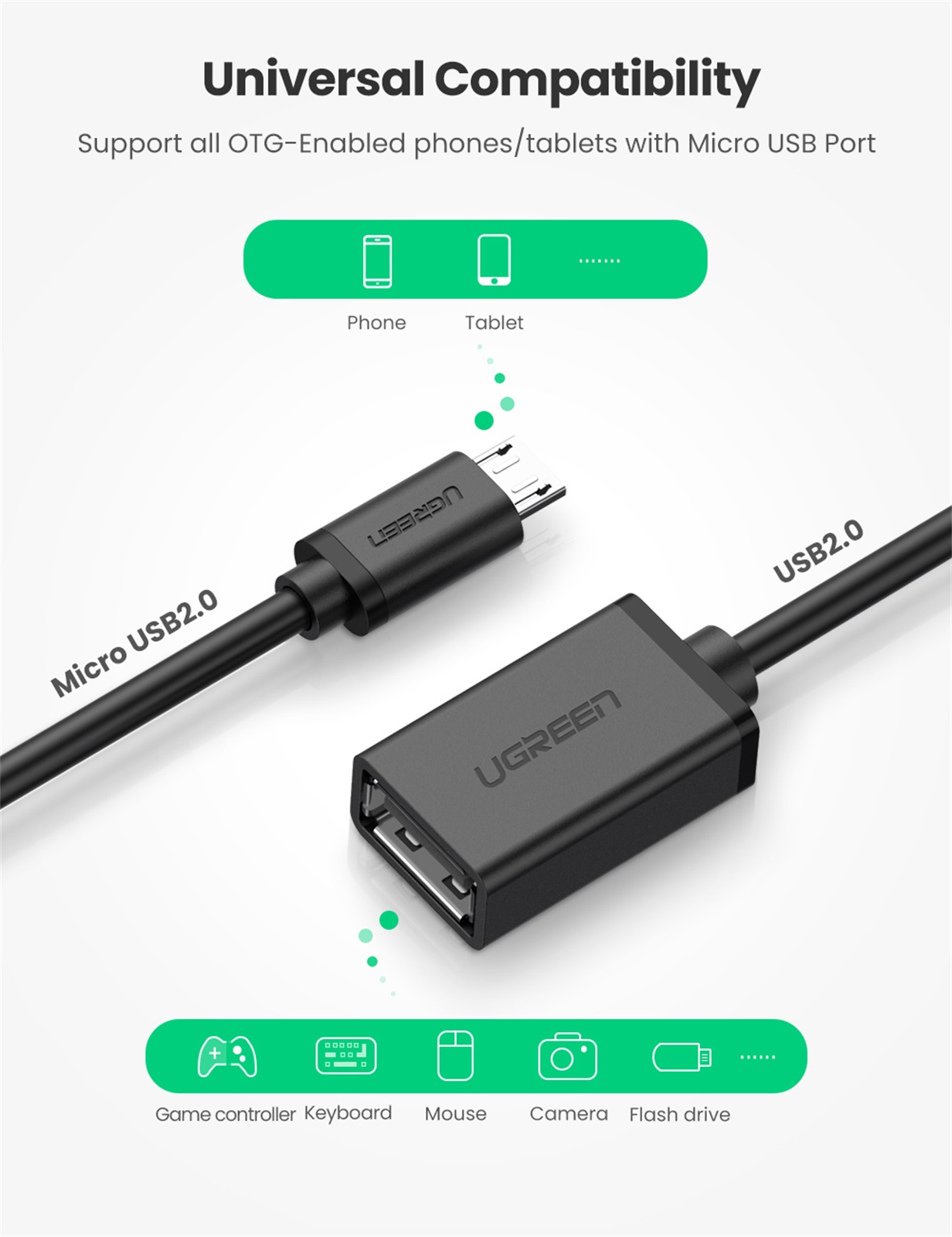 Ugreen Micro USB OTG Cable Adapter for Xiaomi Redmi Note 5 Micro USB Connector For Samsung S6 Tablet Android USB 2.0 OTG Adapter. 
