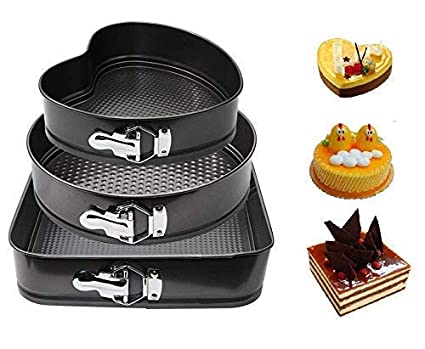 Aluminium Set of Heart Round Square Shape Cake Moulds for Microwave Oven Cake Tins, Pan, Trays for Baking Bakeware Tools for Kitchen