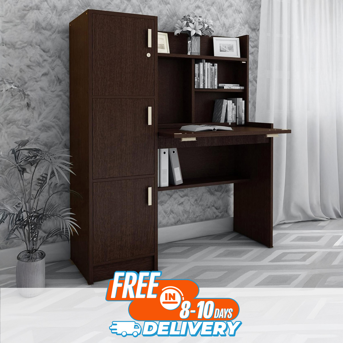 Andormahal Melamine Laminated Board Reading Table/laptop table with big book shelf