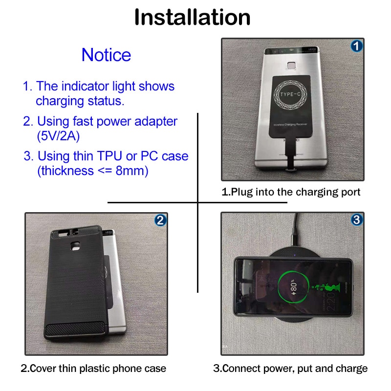 Qi Wireless Charging Receiver for Realme 6 7 8 9 Pro Plus 9 Pro+ Phone Wireless Charger Pad with USB Type-C Charging Adapter. 