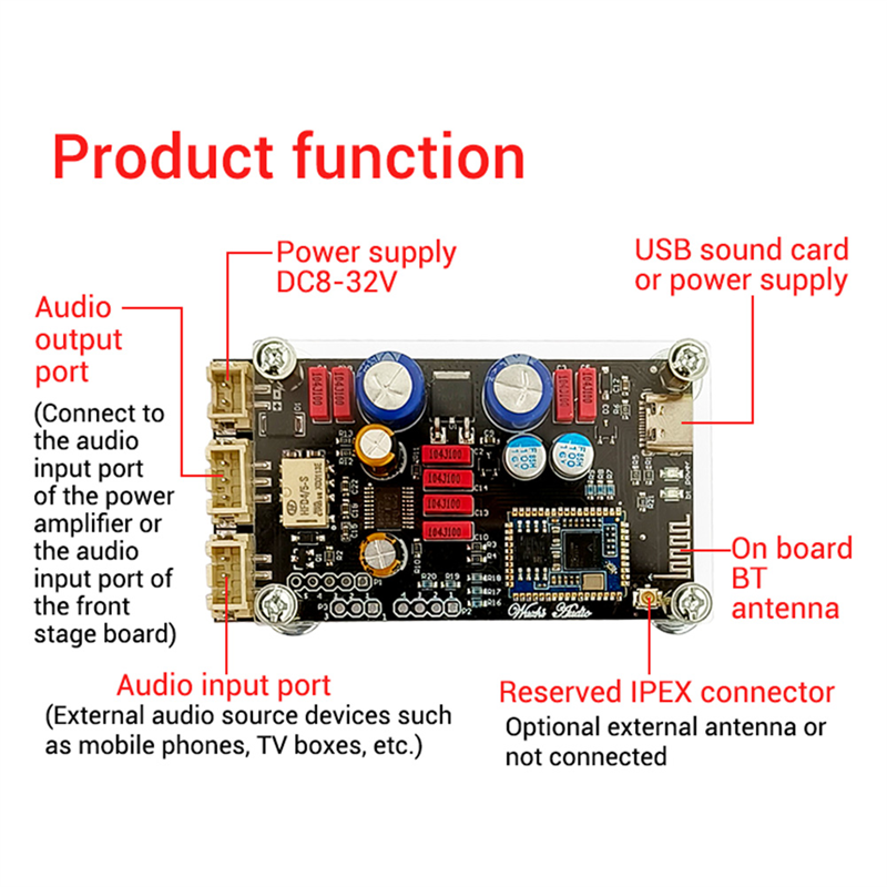 BRADOO - Qualcomm QCC5125 Bluetooth 5.1 Lossless Decoding Board LDAC Audio Decoder Board. 