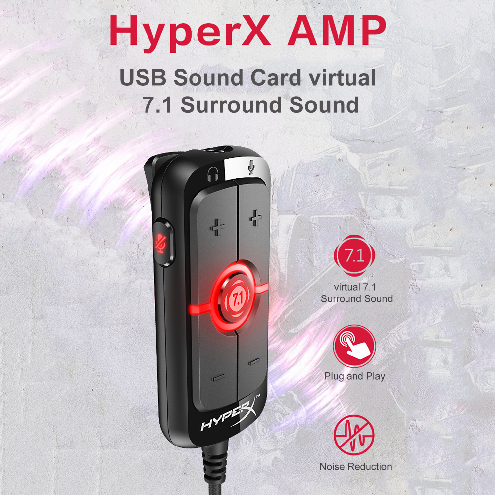 Kingston HyperX AMP USB Sound Card virtual 7.1 Surround Sound Built-in DPS Sound Card with 3.5mm Plug for Headset(HX-USCCAMSS-BK). 