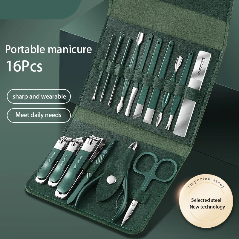 High quality 16 Set of Portable Nail Clipper Set Nail Clipper Stainless Steel Pedicure Professional Kit Beauty Manicure Set