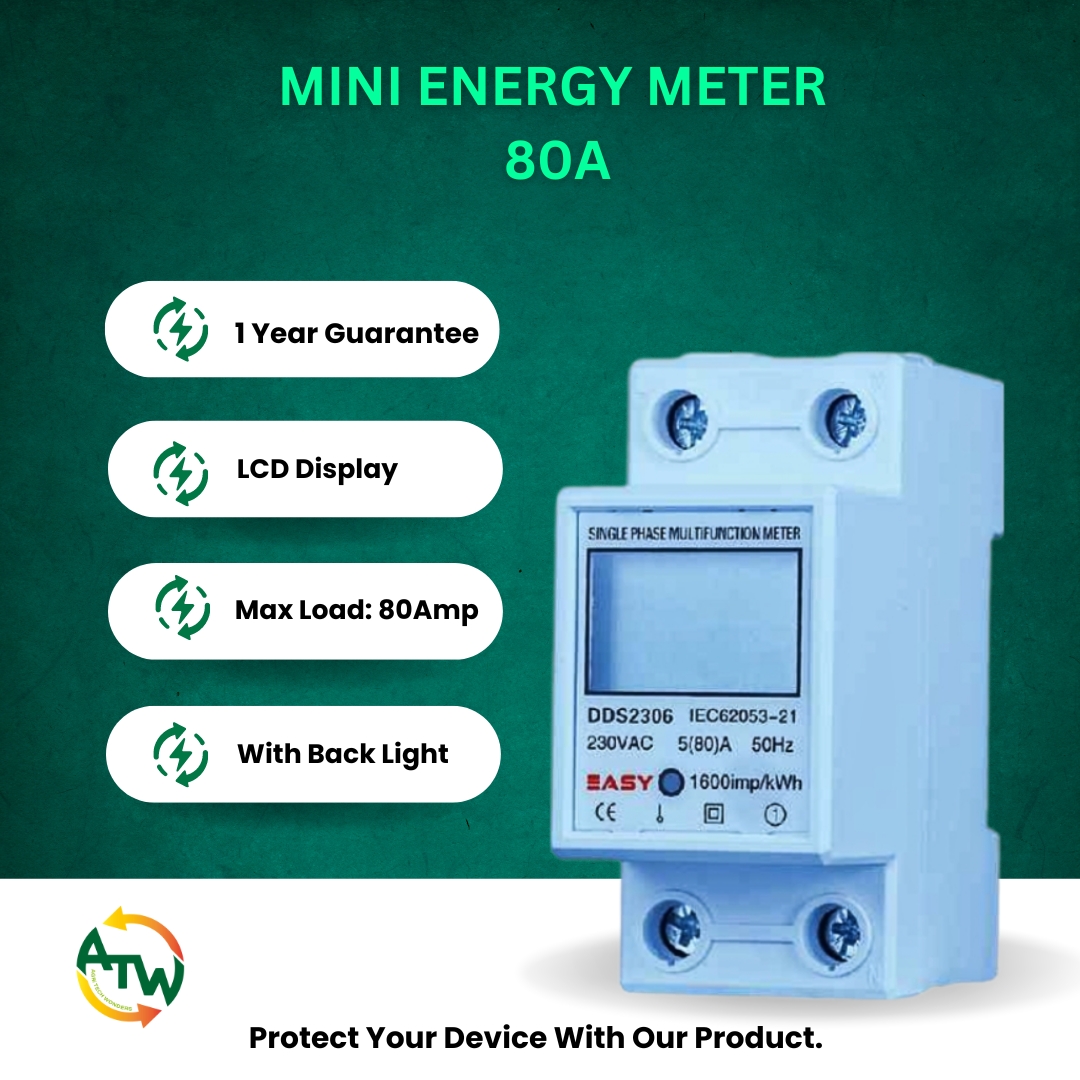 Mini Energy Meter 220V Single-Phase 80A - High-Resolution LCD Display, Accurate Watt Hour Measurement, Intelligent Digital Display - Ideal for Household Energy Management and Air Conditioning Monitoring. 