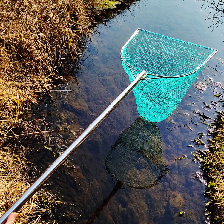 Double Ring Inner Ring Stainless Steel Dip Net Hand-Woven Nine Strands Dense Eye Fish-Catching Net Wooden Handle Net Long Handle Net Bag of Fishing Gear. 