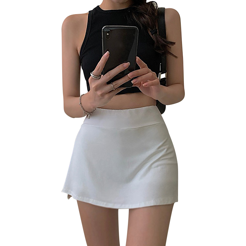 Jumperjuser Women Tennis Mini Skirt Solid Color High Waist Wrap