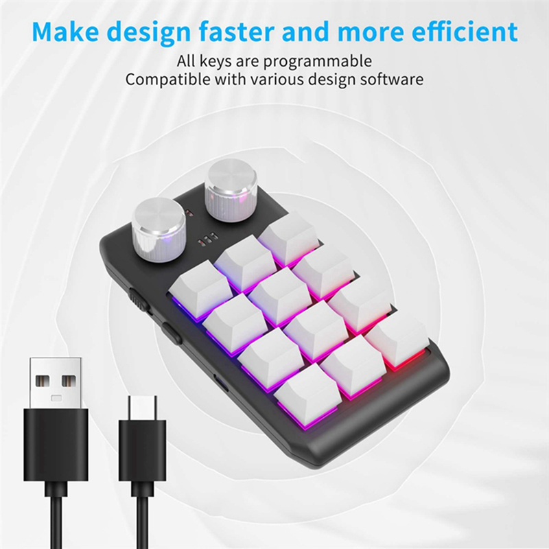 Custom Keyboard Volume Button Knob Programming Macro Gaming Black, 12 Keys 2 Knob Bluetooth. 
