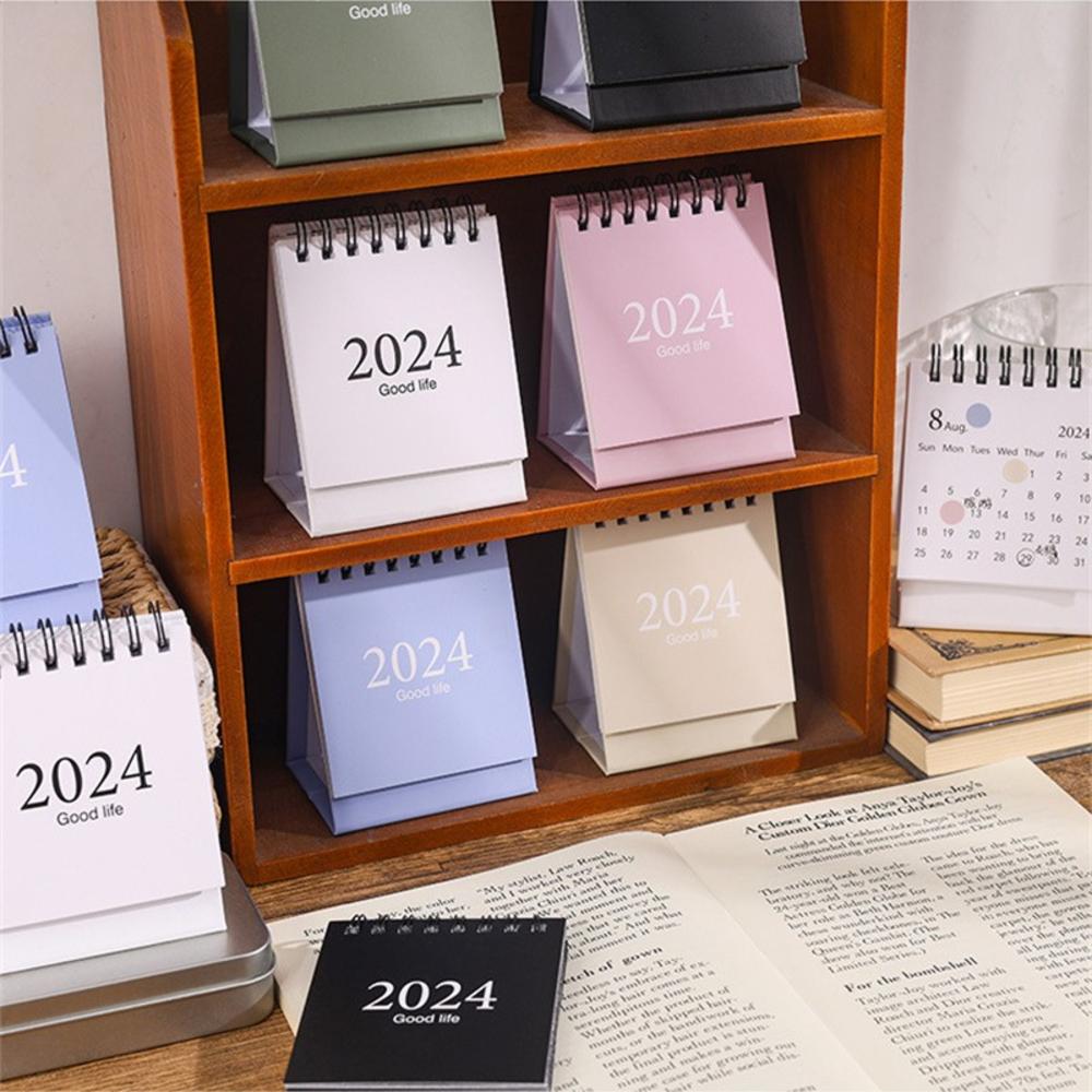 2023-2024 New Solid Color Ins Mini Desktop Paper Desk   Calendar Dual Daily Scheduler Table Planner Office Decorations. 