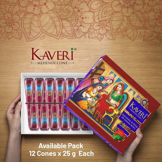 Kaveri Natural Mehndi Cones with 25g each Reddish Brown (Pack of 12 Pieces)