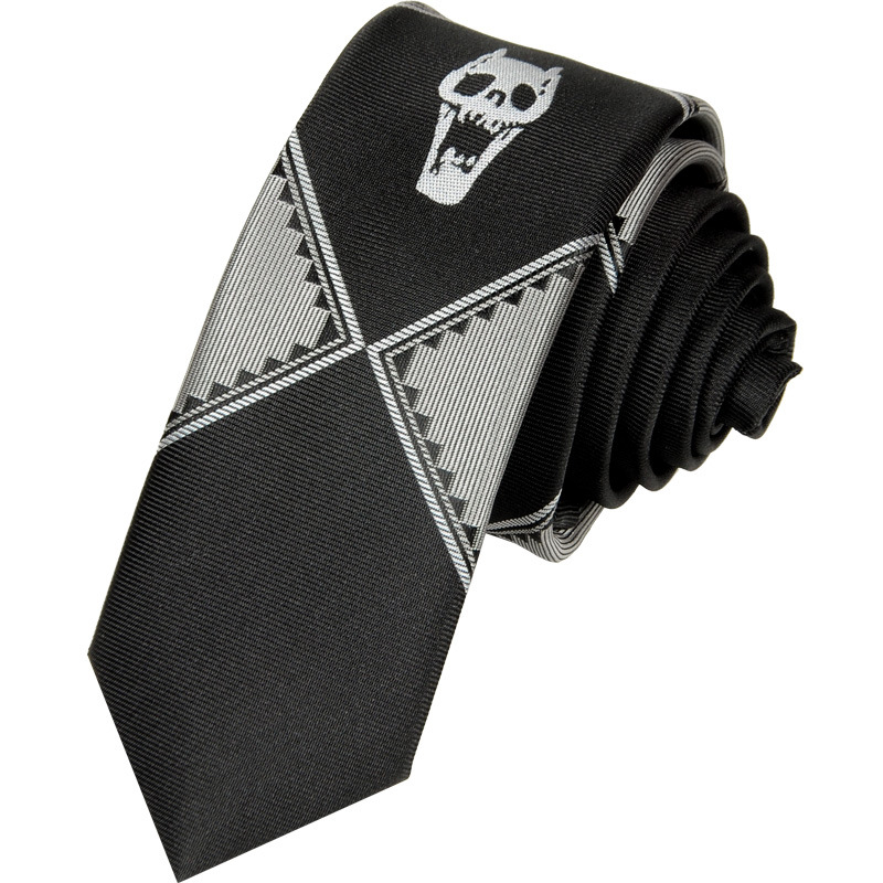 Japanese version of JOJO tie Kira Yoshikage Bizarre Adventure Skull Black Lazy Zipper Tie Men's Hand Punch. 