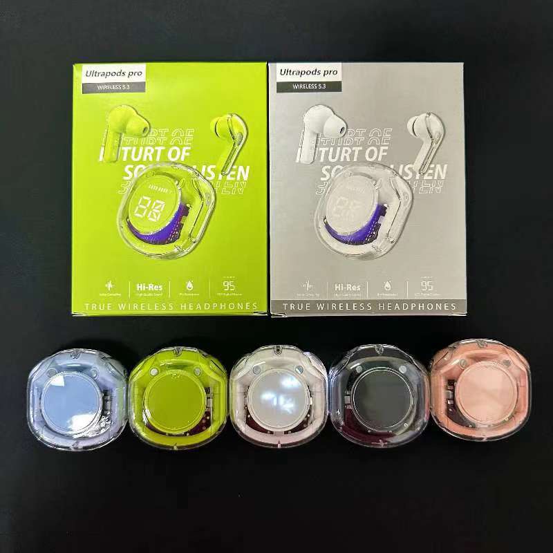 Ultrapods Pro True Wireless Earbuds with Display Transparent Design, Bluetooth 5.3 Auto Connection, Touch Control & Wireless charging Headset with Charging Case & Cab Long Life Battery in-Ear Bluetooth Headset  By Exotic. 