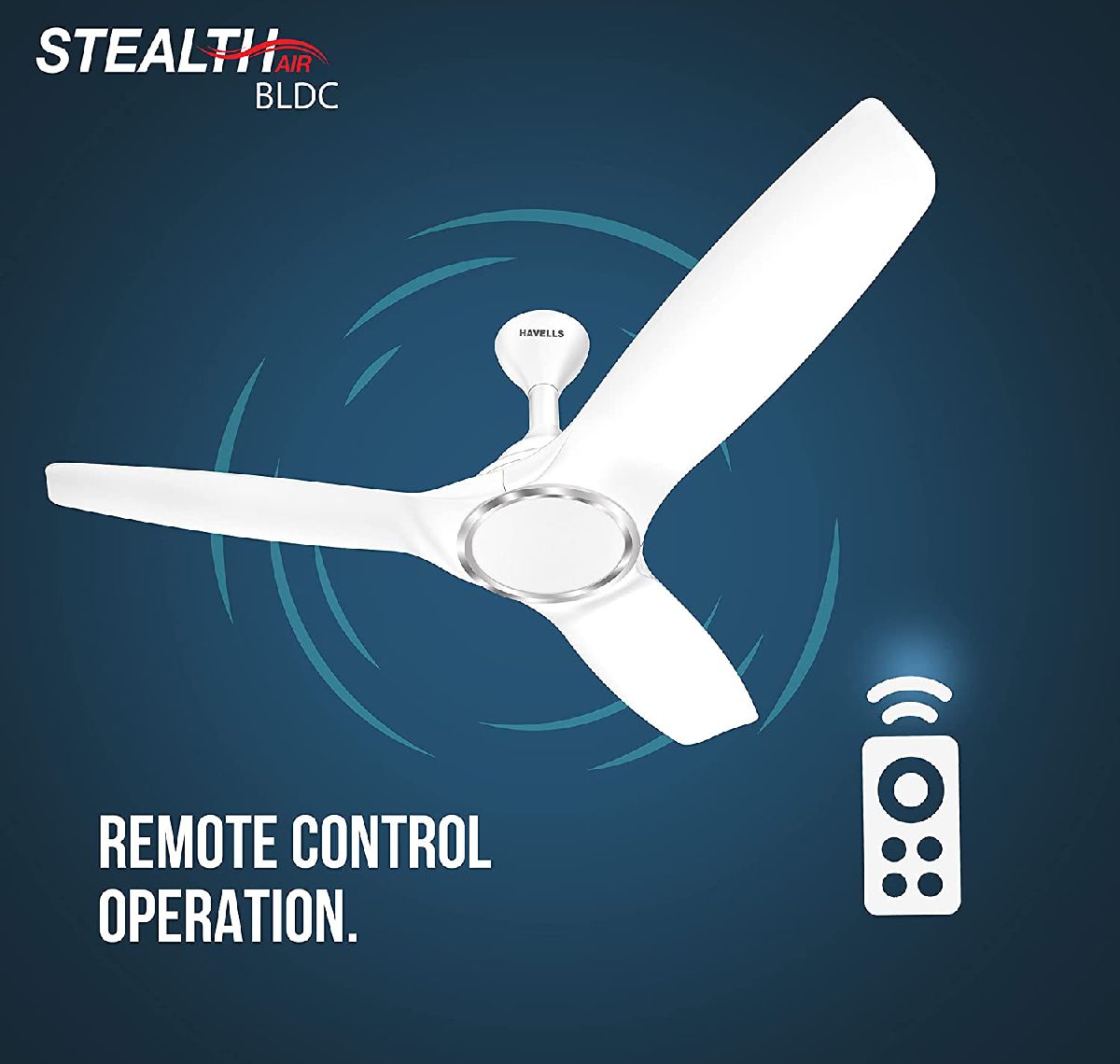 Havells Stealth Air Ceiling fan, Color: Pearl White, Size: 1200mm/ 48 inch, BLDC Technology, with Remote, Made in INDIA. 