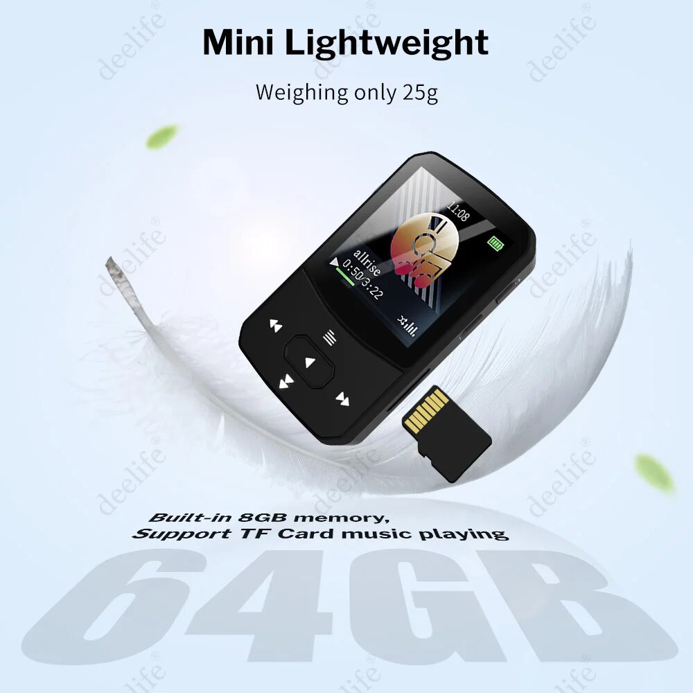 Deelife Sport Bluetooth MP3 Player for Running with Music Play Armband Portable Clip Pedometer FM Radio TF Recording Mini Mp 3. 