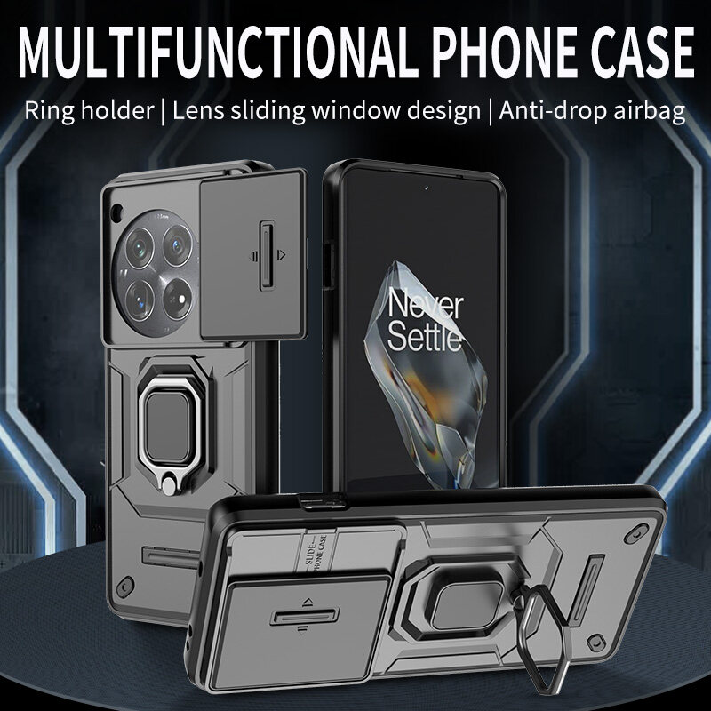For OnePlus 12 5G Case With Slide Camera Cover Built in 360° Rotate Ring Stand Kickstand Full-Body Rugged Shockproof Protective Phone Cover. 