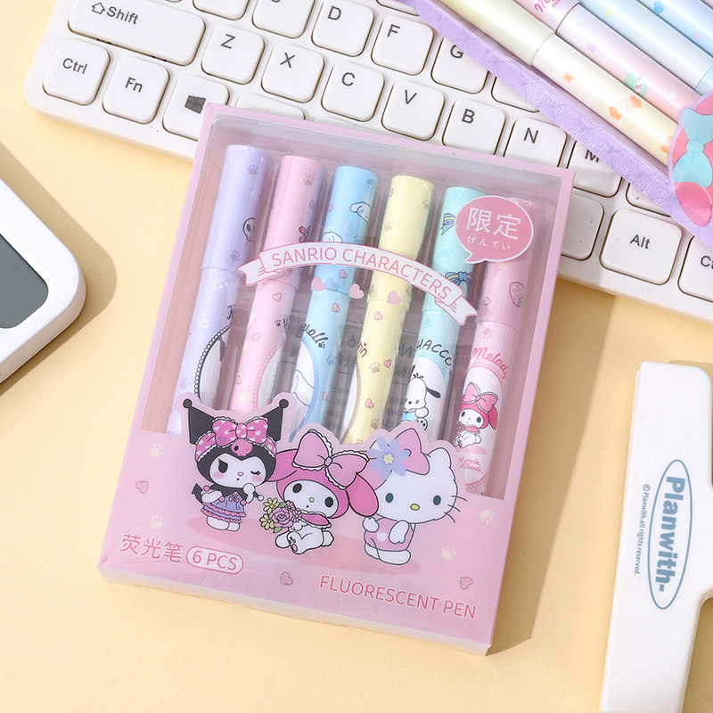 Cartoon eye protection color graffiti pen student handbook annotation highlighter eye color double-ended highlighter set