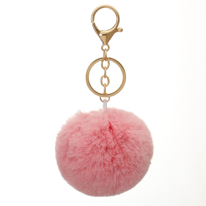 8cm Fur Brand Bag Fluffy Pompns Keychain Pom Pom Car Keyring Gold Color Chains pompons Rex Rabbit Fur Charms Chain. 