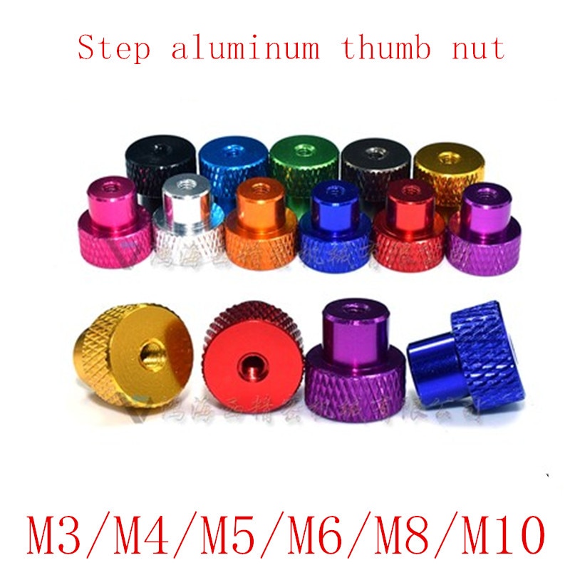 5pcs/lot M3 M4 m5 m6 m8 colourful aluminum  Frame Hand Tighten Flange Nut step knurled thumb nut. 