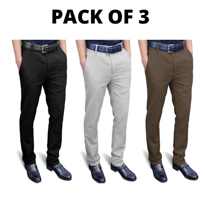 Pack of 3 Multi-Color Twill Gabardine Pant for Men. 