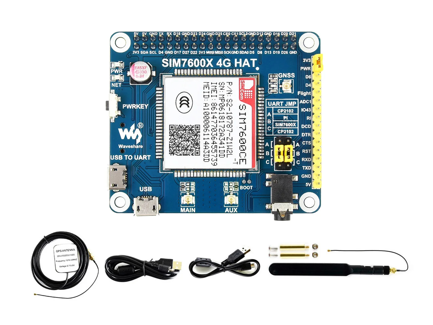 Waveshare SIM7600CE 4G HAT For Raspberry Pi, LTE Cat-4 4G / 3G / 2G Support, Positioning, For China. 