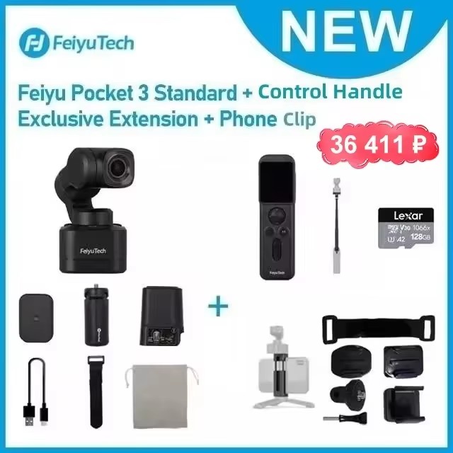 FeiyuTech Feiyu Pocket 3 Cordless Camera Stabilizer Gimbal Detachable 3-Axis 4K60fps Footage Magnetic Attach Tracking Follow. 