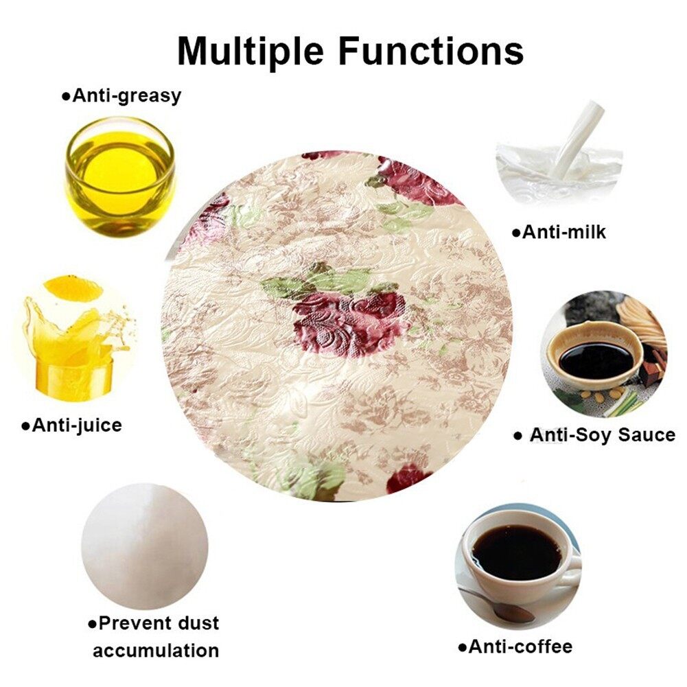 Round Table Cloth Table Cloths Round For 6 Seaters 4 Seaters Round Table Cover PVC Printed Table Cloth Tea Table Cloth Waterproof Oil-Proof And Scald-Proof Disposable. 