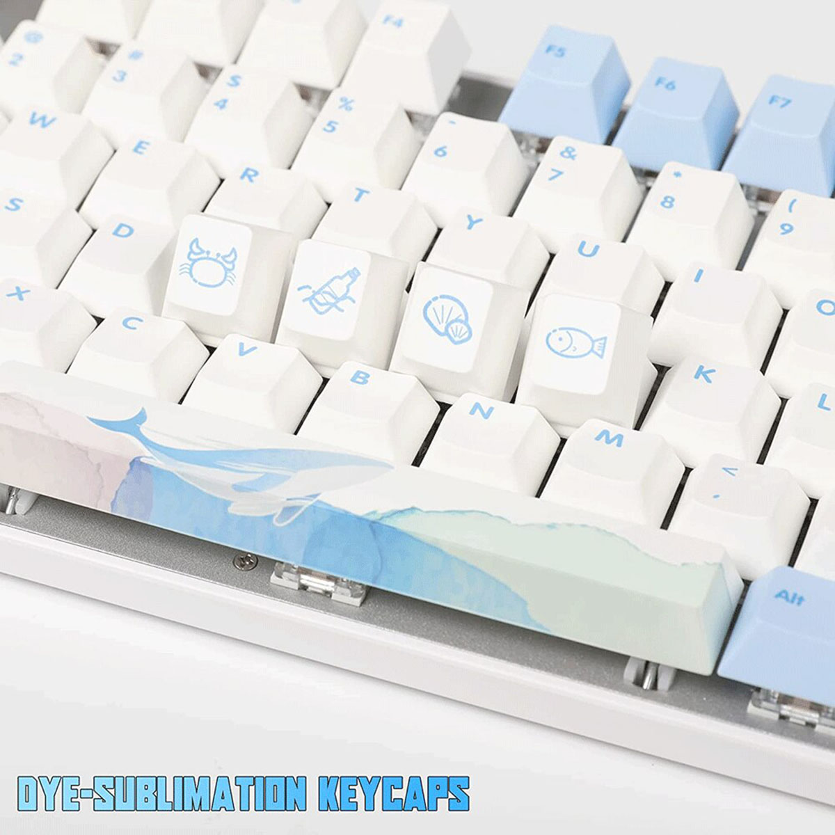 HXSJ 129 Keys Ocean Whale Theme Cherry Profile PBT Keycaps For Mechanical keyboard DYE-Sublimation Blue White Gaming keycap custom. 