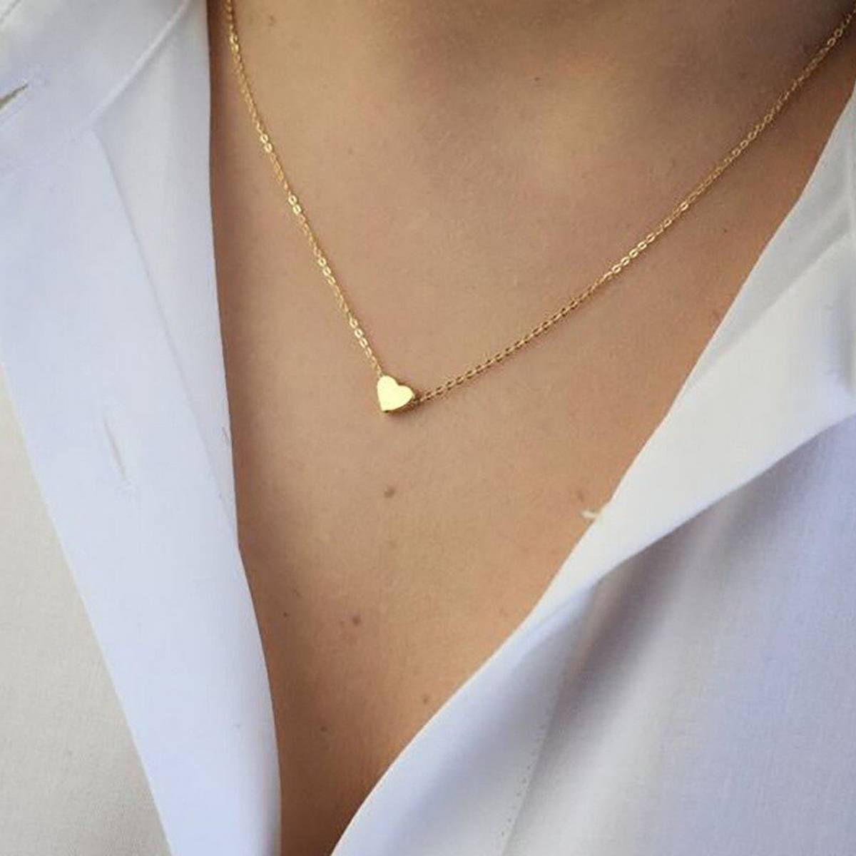 Simple Love Hearts Short Necklace Gold 