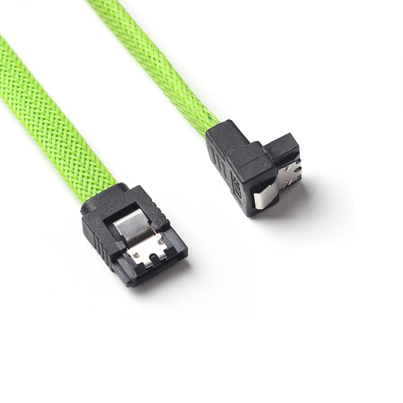2 Pcs 50CM SATA 3.0 III SATA3 7Pin Data Cable Right Angle 6Gb/S SSD Cables HDD Hard Disk Data Cord with Nylon Sleeved (White with Green). 