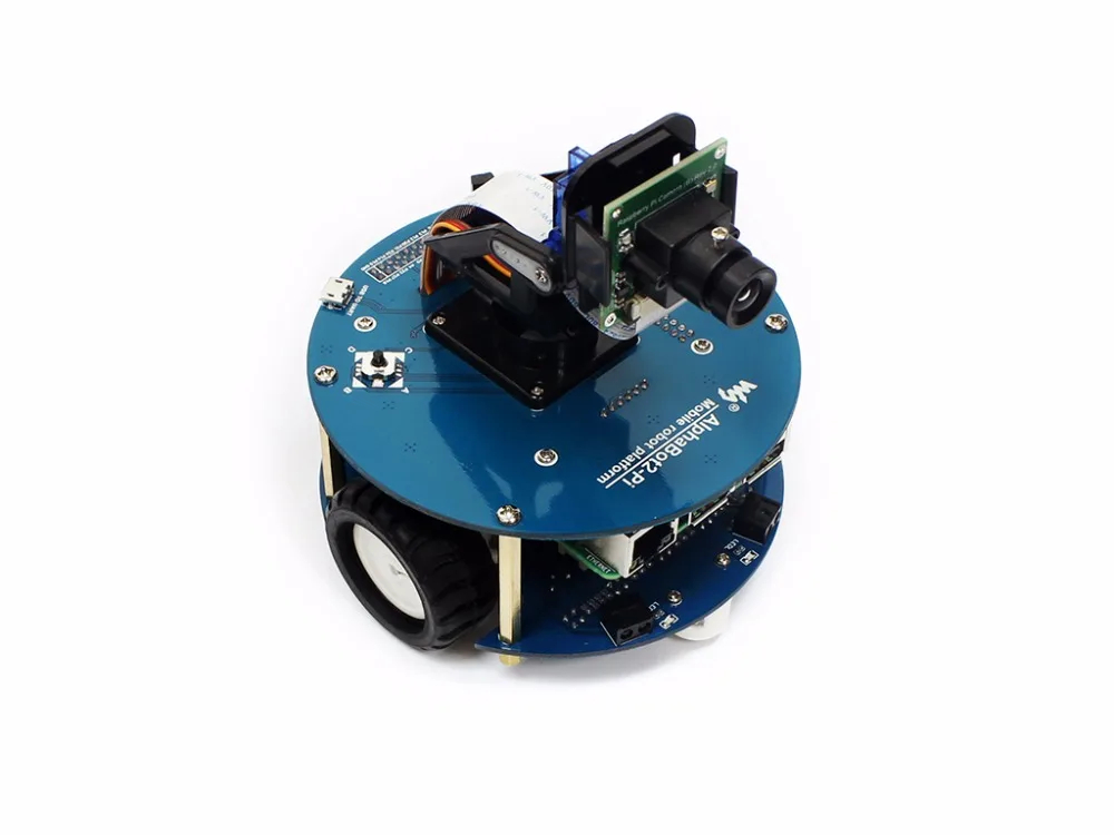 AlphaBot2 robot building kit for Pi includes Raspberry Pi 3 Model B RPi Camera Micro SD Card IR remote control video monitoring. 