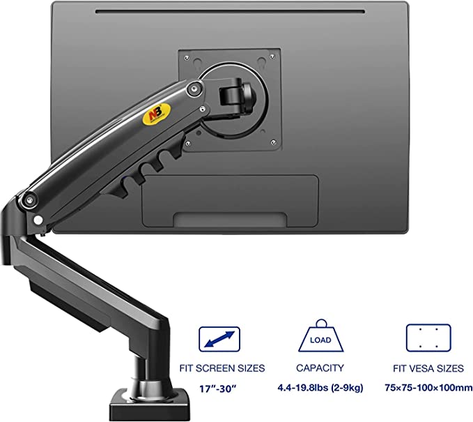 NB F80 North Bayou Monitor Desk Mount Stand Full Motion Swivel Monitor Arm with Gas Spring for 17-30'' Computer Monitors (Within 4.4lbs to 19.8lbs). 