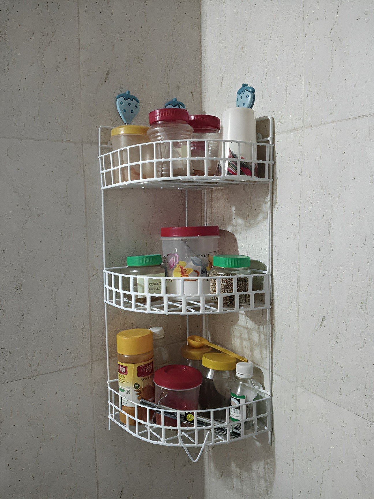 3 Steps Hanging Corner Storage Rack Organizer Kitchen Rack Furniture Space Savers - Maximize Space With This 3-Step Hanging Corner Storage Rack