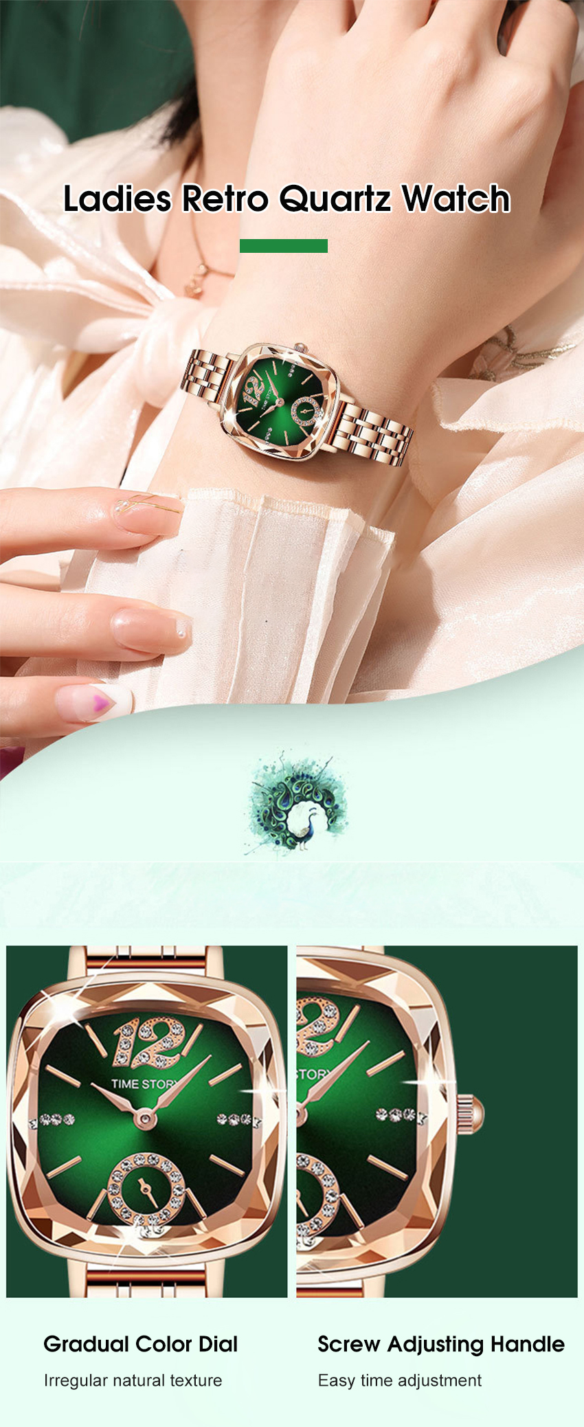 LouisWill Square Retro Quartz Diamond Watches description image