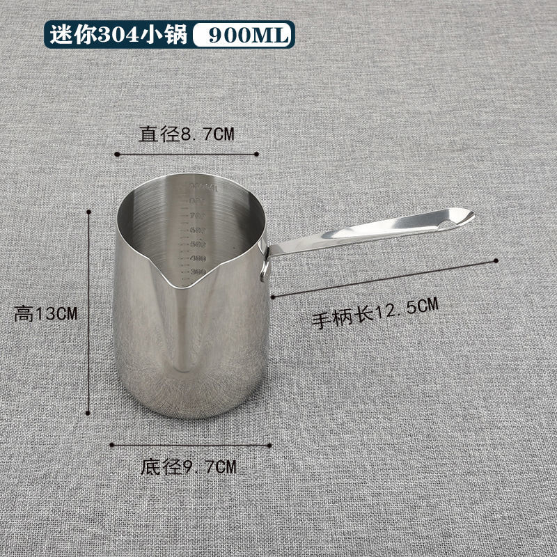 Stainless Steel Coffee Pot Milk Jug Melted Butter Cream Thickened 350ML Induction Cooker Available Long Handle Wax Melting Pot. 