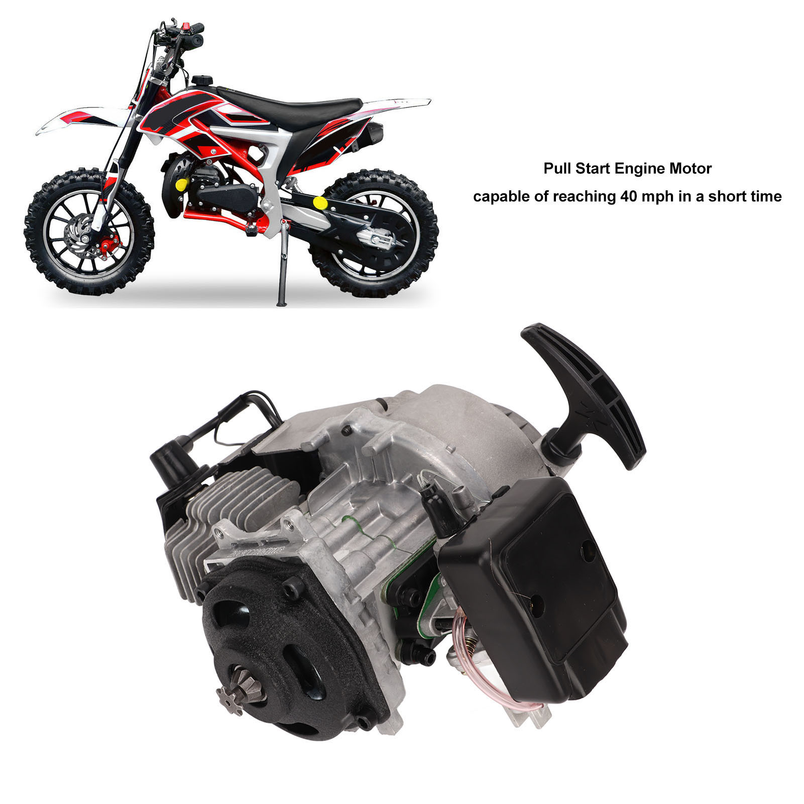 Pull Start Engine Motor, 49cc 2 Stroke Engine Motor High Horsepower for Pocket Bike. 