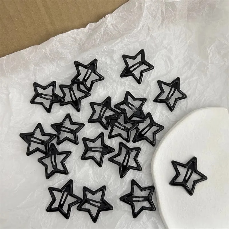 Y2K Black Red Star Hair Clips for Girls Filigree Star Metal Snap Clip Hairpins Barrettes Hair Jewelry Nickle Free Bobby Pin