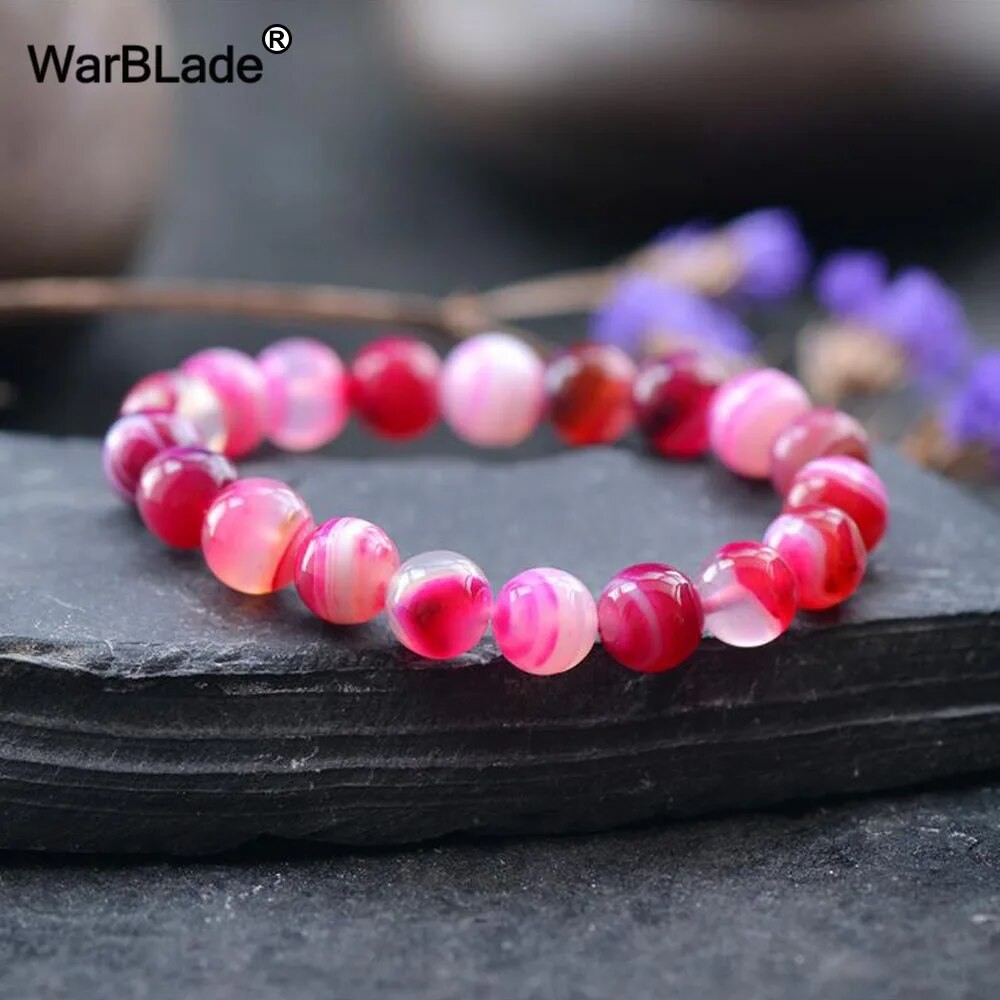 【3C VictoryEagle】Agate' blue brown Persian Striped Bangles For Men Women. 