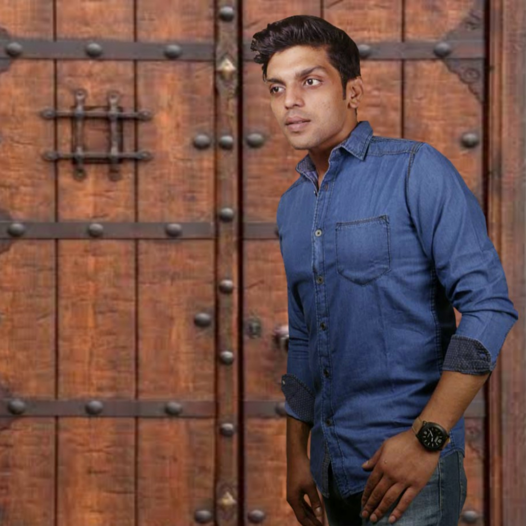 Slim-fit Soft Denim, Light Blue Solid-colour Long-sleeve Denim Shirt For Men's. - Shirt For Men. 