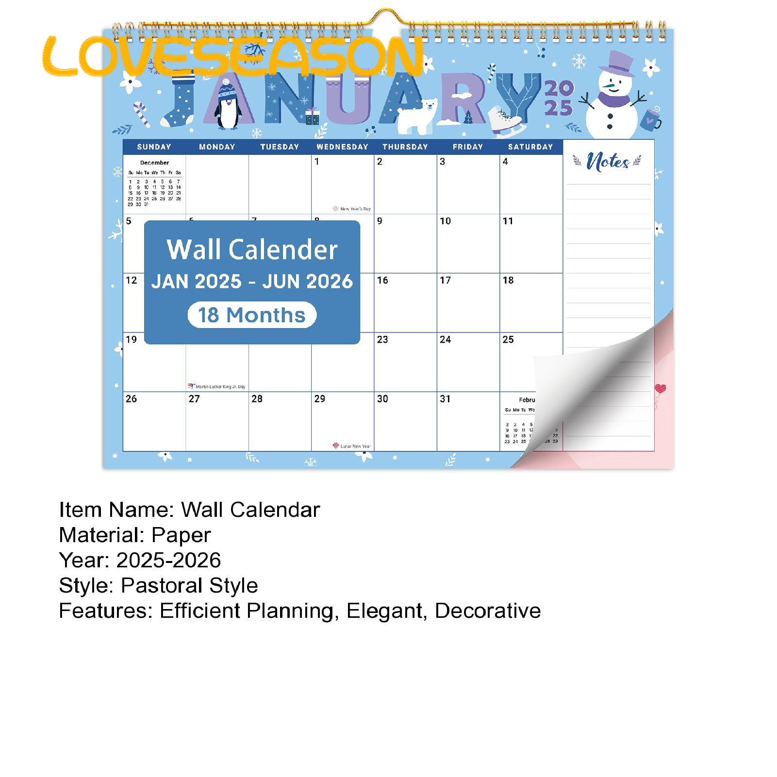 Flexible Wall Calendar 2025-2026 Large Hanging Wall Calendar for Home Office Planner 18-month Schedule Organizer 2025 to June 2026 Spiral Bound Wall Calendar. 