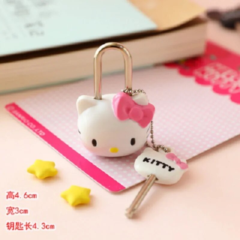 Sanrio Lock-Padlock Drawer-Cabinet Hello Kitty MyMelody Cartoon Mini Metal Zipper Bag Suitcase Luggage Box Key Lock with Key. 
