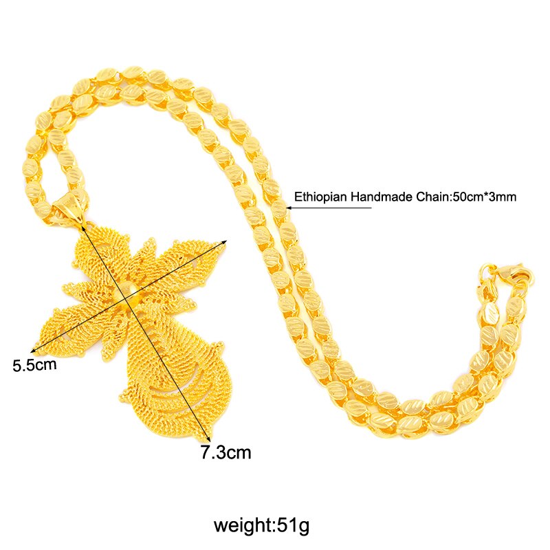 【VisioN Shop】Ethiopian Gold Color Big Pendant Necklaces Women/Men Eritrea Items P96. 