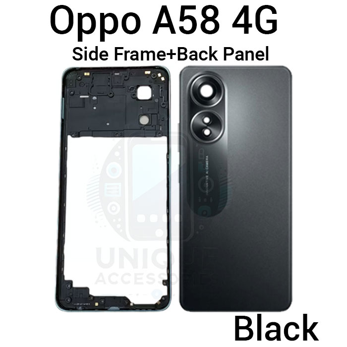 For Oppo A58 4G Side Frame + Back Panel Housing + Camera Glass Back shell Replacement Spare Parts. 